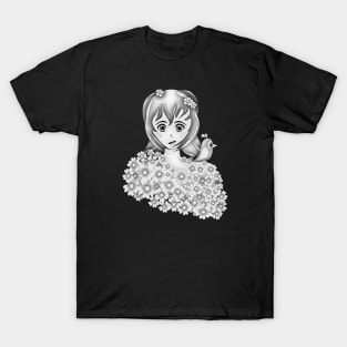 Woman with bird in in cherry blossoms T-Shirt